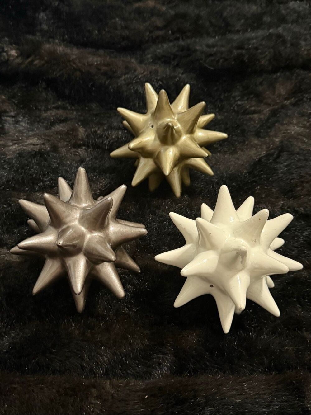 Set of 3 matte spiky urchin art decor pieces